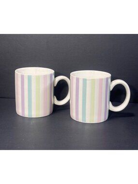 Temp-Tations Presentable By Tara Pastel Striped Ceramic Mugs Set Of 2